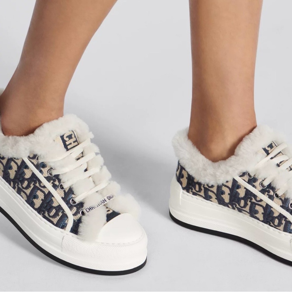 Brand new Dior White and Blue Fur-Trimmed Sneakers no tags never worn